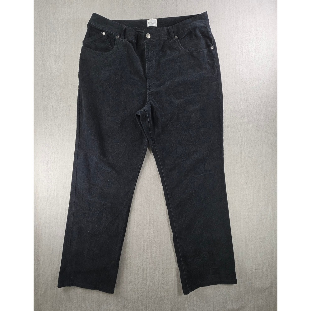 Chico's Corduroy Pants Women 3 Black Straight Leg Stretch Casual Classic
